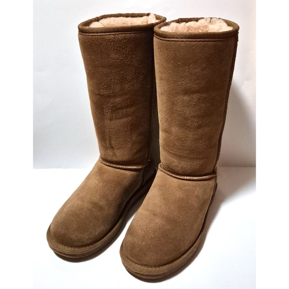 BEARPAW Women's Tan Brown Suede Waterproof Sheepskin Winter Tall Snow Boots 6